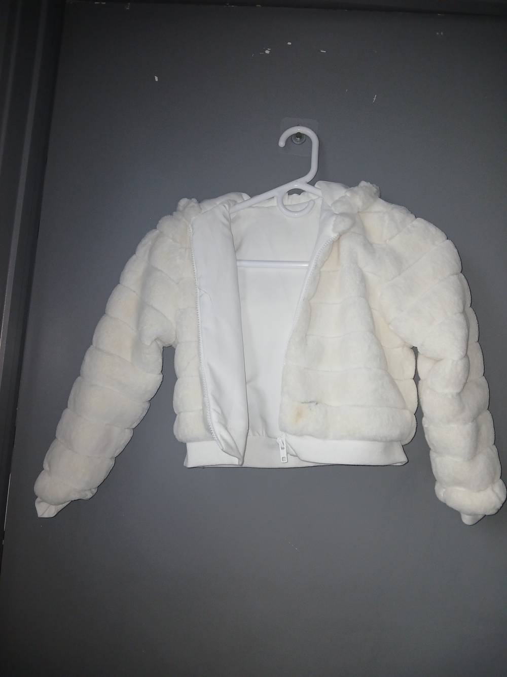 SHEIN White Plush Faux Fur Puffer Jacket for Girls